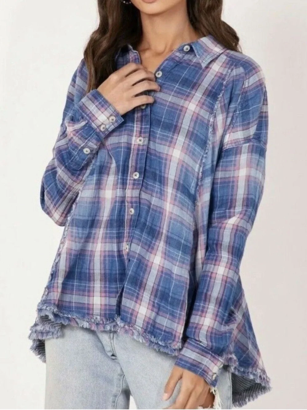 We The Free Seeking Starlight Plaid Button Down Tops Plaid Blue Pink Size S